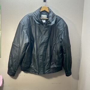 City Streets 80s Black Leather Bomber Motorcycle Jacket Quilt Liner Sz Men XL
